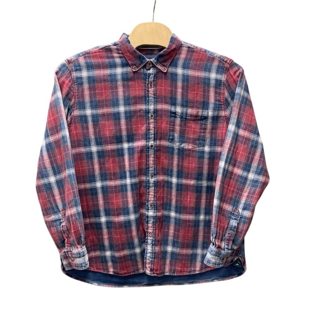 32 Bar Blues Mens XXL Red Blue Plaid Flannel Button Down Shirt 100% Cotton